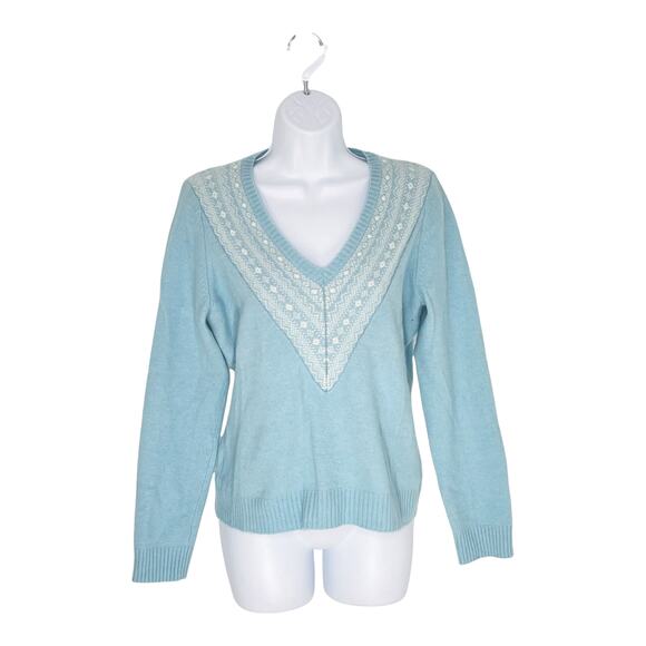 Ann Taylor Angora Sweater Light Blue Pullover Fair Isle Print Medium - Picture 8 of 8